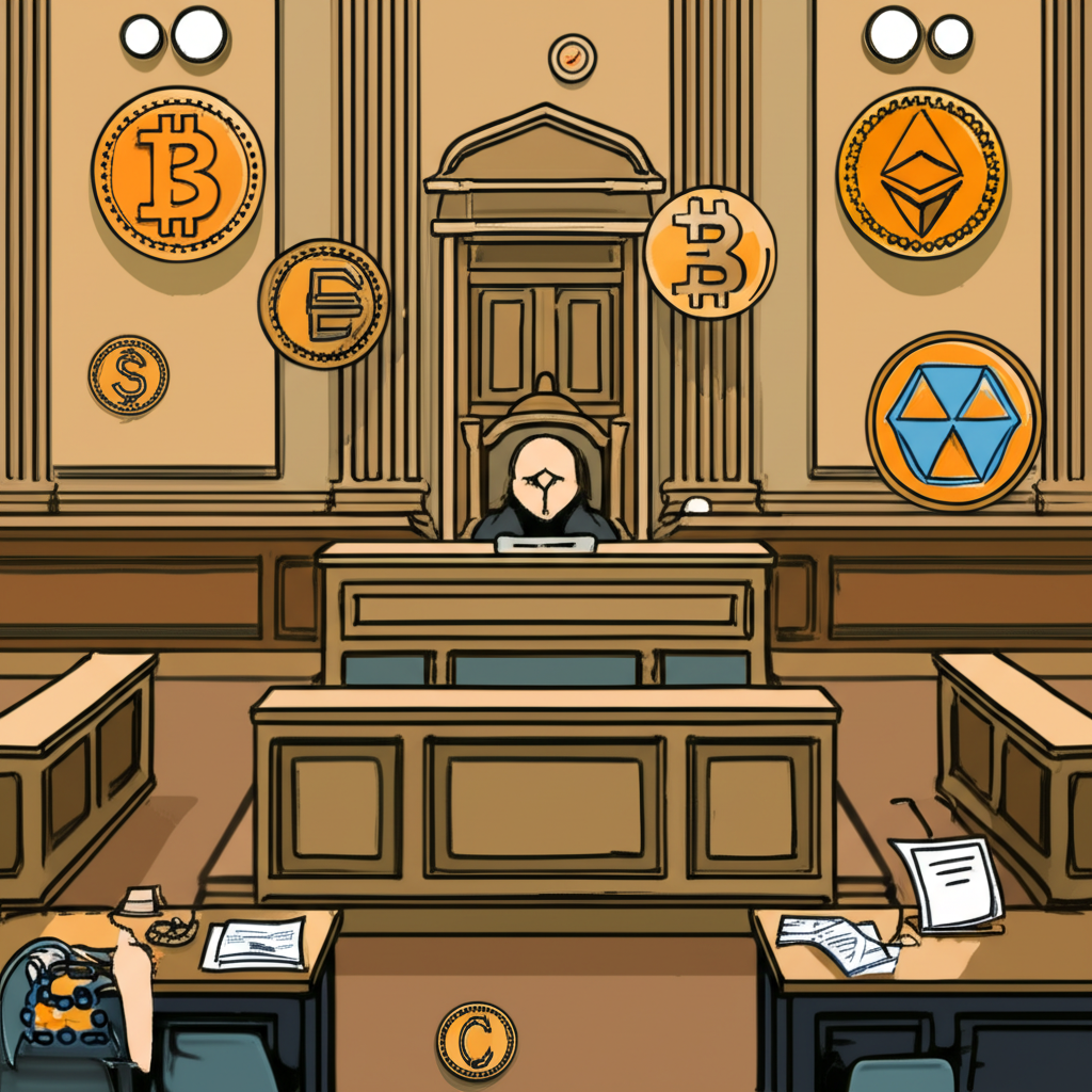 一場莊嚴的法律訴訟正在現代法庭中進行,象徵著BlockFi的破產和解。