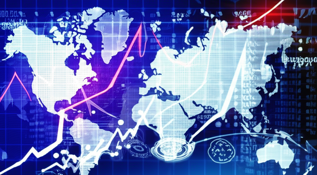 一位男子正在分析全球金融市場數據與趨勢。